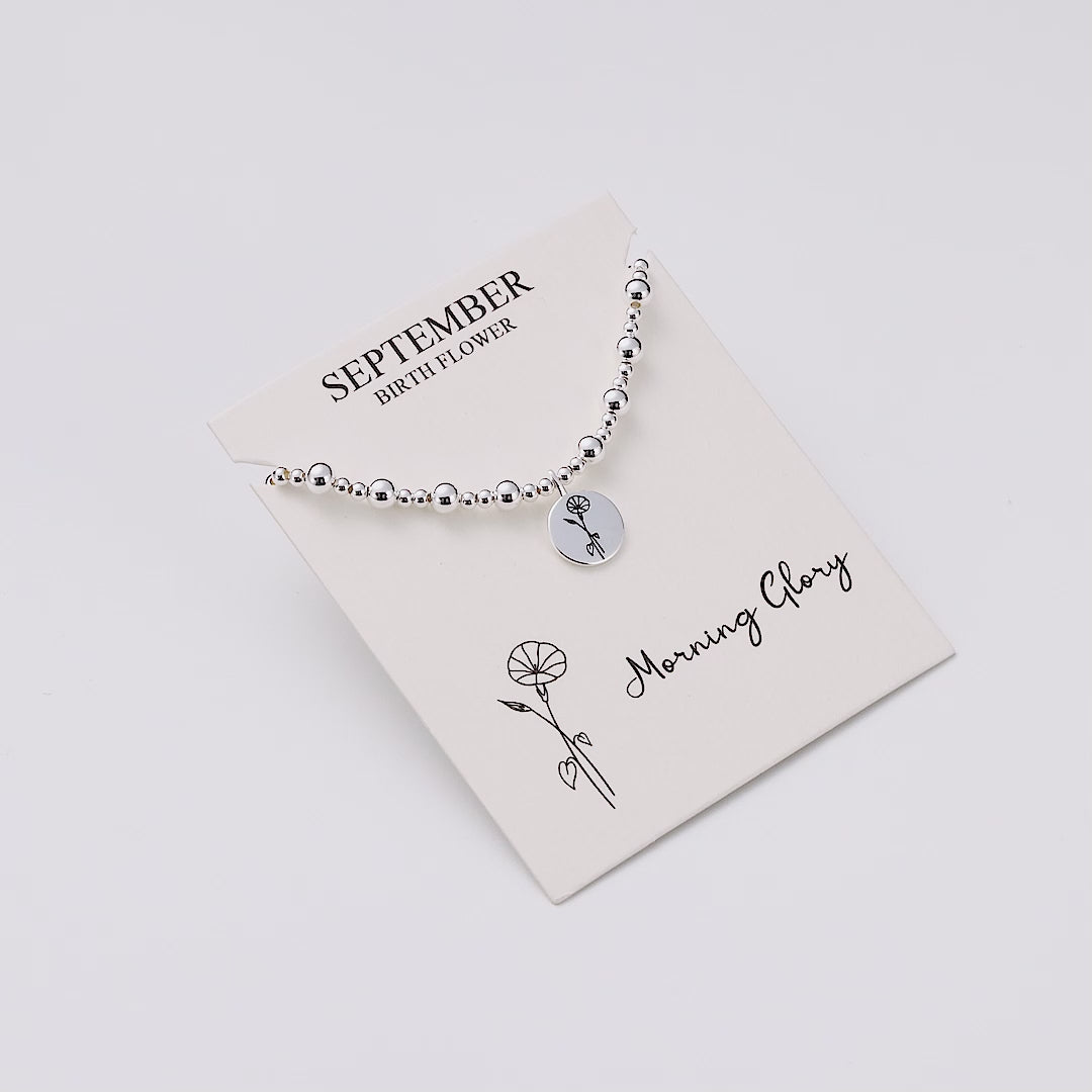 September Birth Flower Morning Glory Beaded Stretch Bracelet