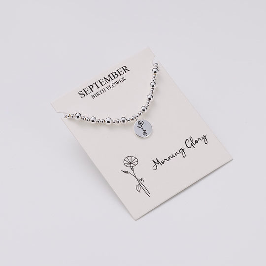 September Birth Flower Morning Glory Beaded Stretch Bracelet