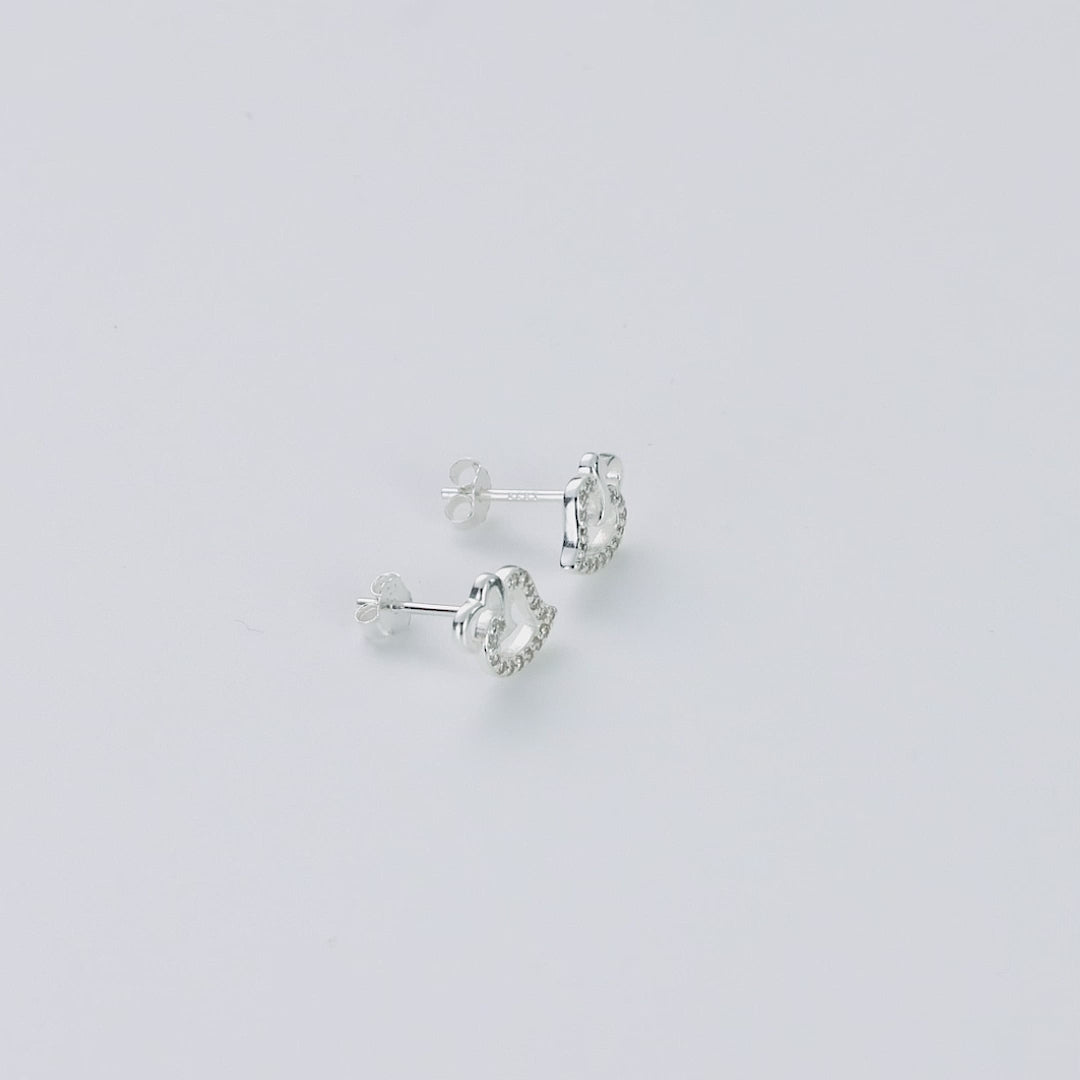 Sterling Silver Double Heart Earrings Created with Zircondia® Crystals