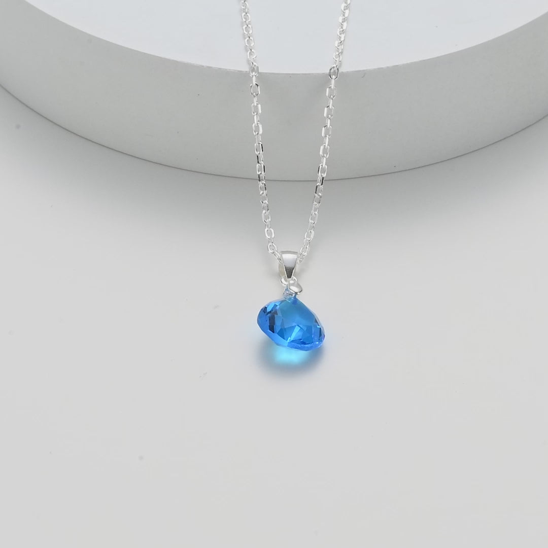 Sterling Silver Aquamarine Pear Necklace Created with Zircondia® Crystals Video