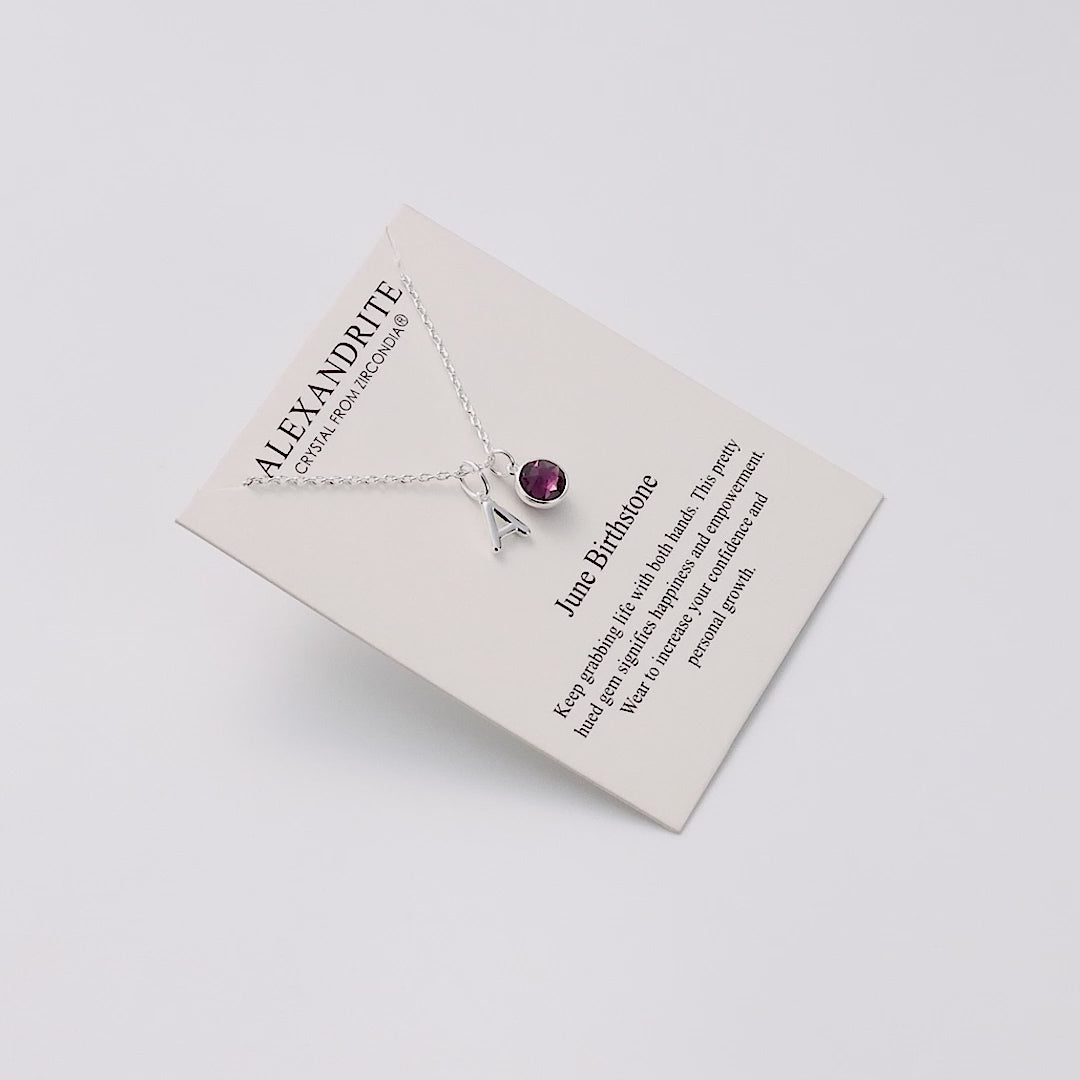 Customisable June (Alexandrite) Birthstone Necklace with Option of Initial Charms (A-Z)