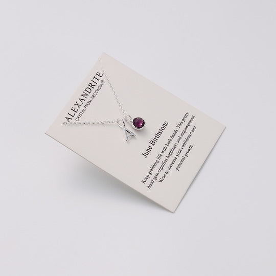 Customisable June (Alexandrite) Birthstone Necklace with Option of Initial Charms (A-Z)