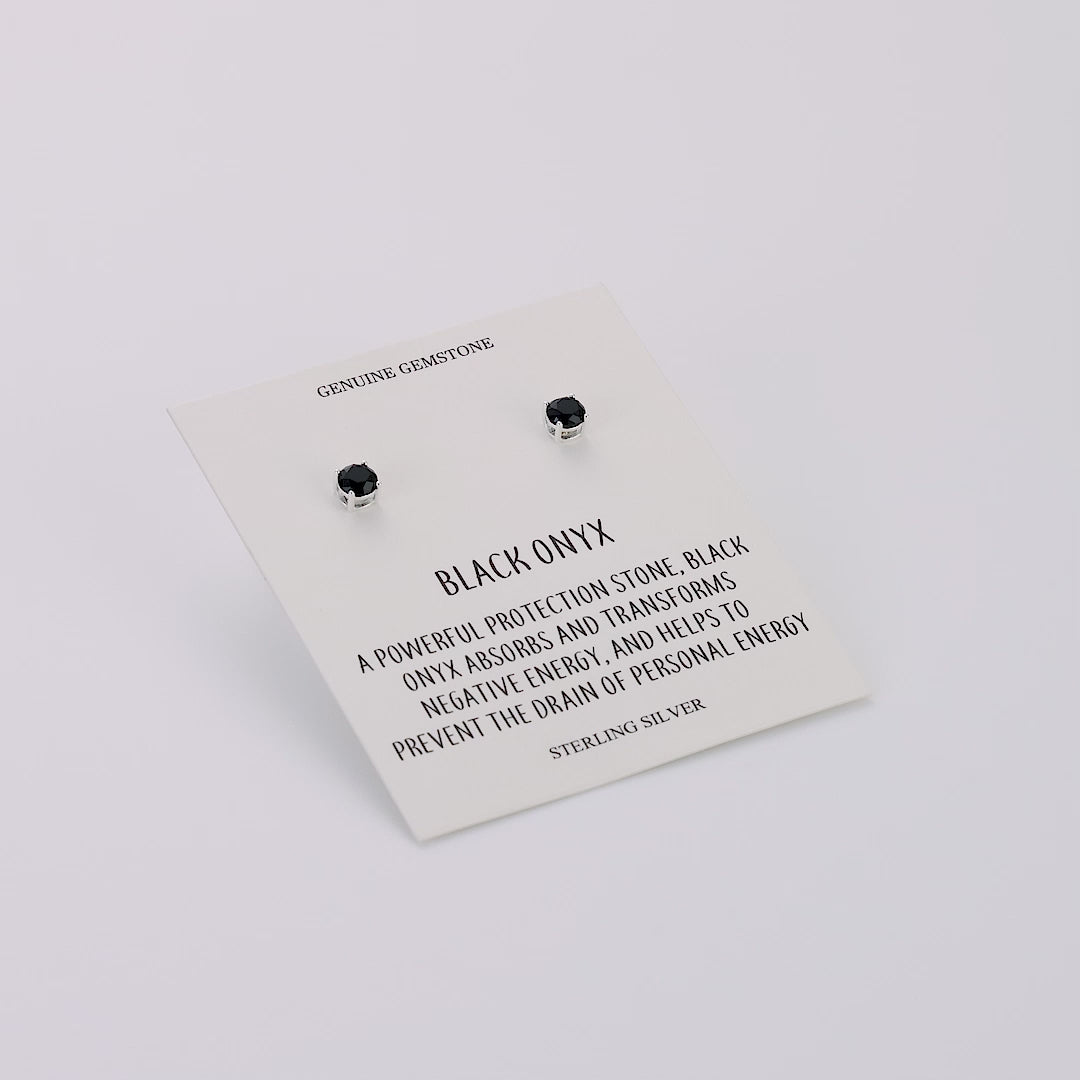 Sterling Silver Black Onyx Gemstone Earrings with Quote Card