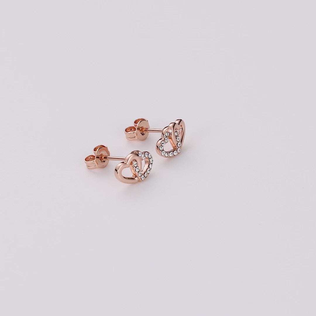 Rose Gold Plated Heart Link Earrings Created with Zircondia® Crystals