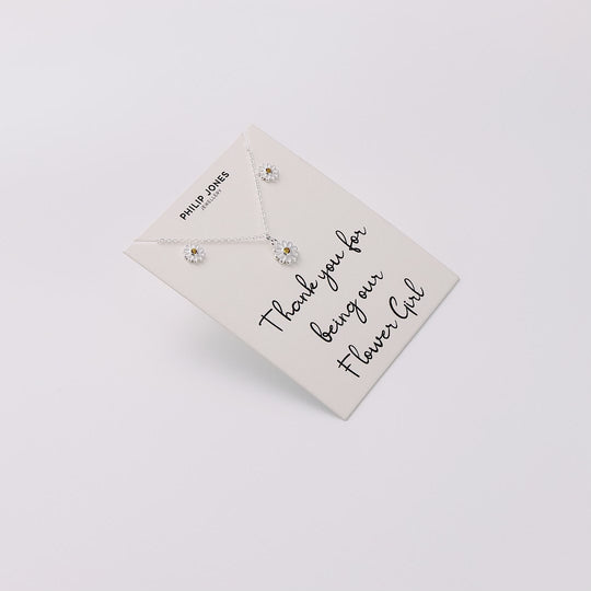 Kid's Sterling Silver Thank you for being our Flower Girl Daisy Set Created with Zircondia® Crystals