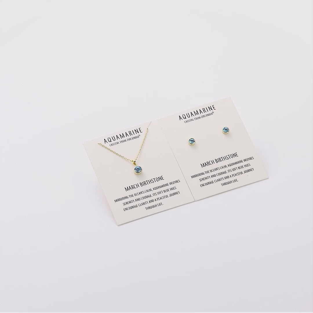 Gold Plated March (Aquamarine) Birthstone Necklace & Earrings Set Created with Zircondia® Crystals