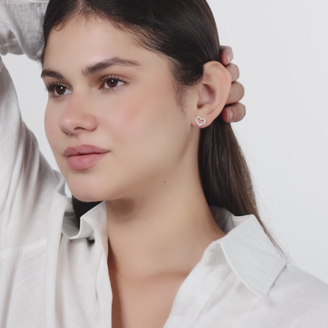 Silver Plated Open Heart Earrings Created with Zircondia® Crystals