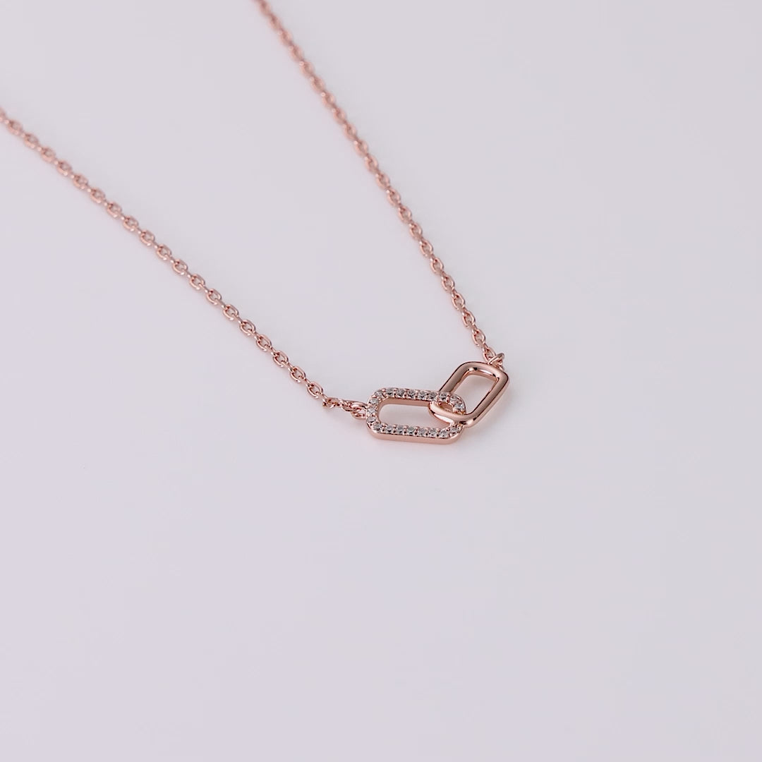 Rose Gold Plated Paperclip Link Necklace Created with Zircondia® Crystals