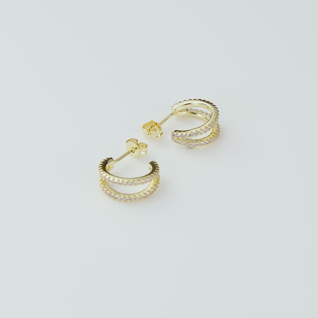 Gold Plated Split Hoop Earrings Created with Zircondia® Crystals