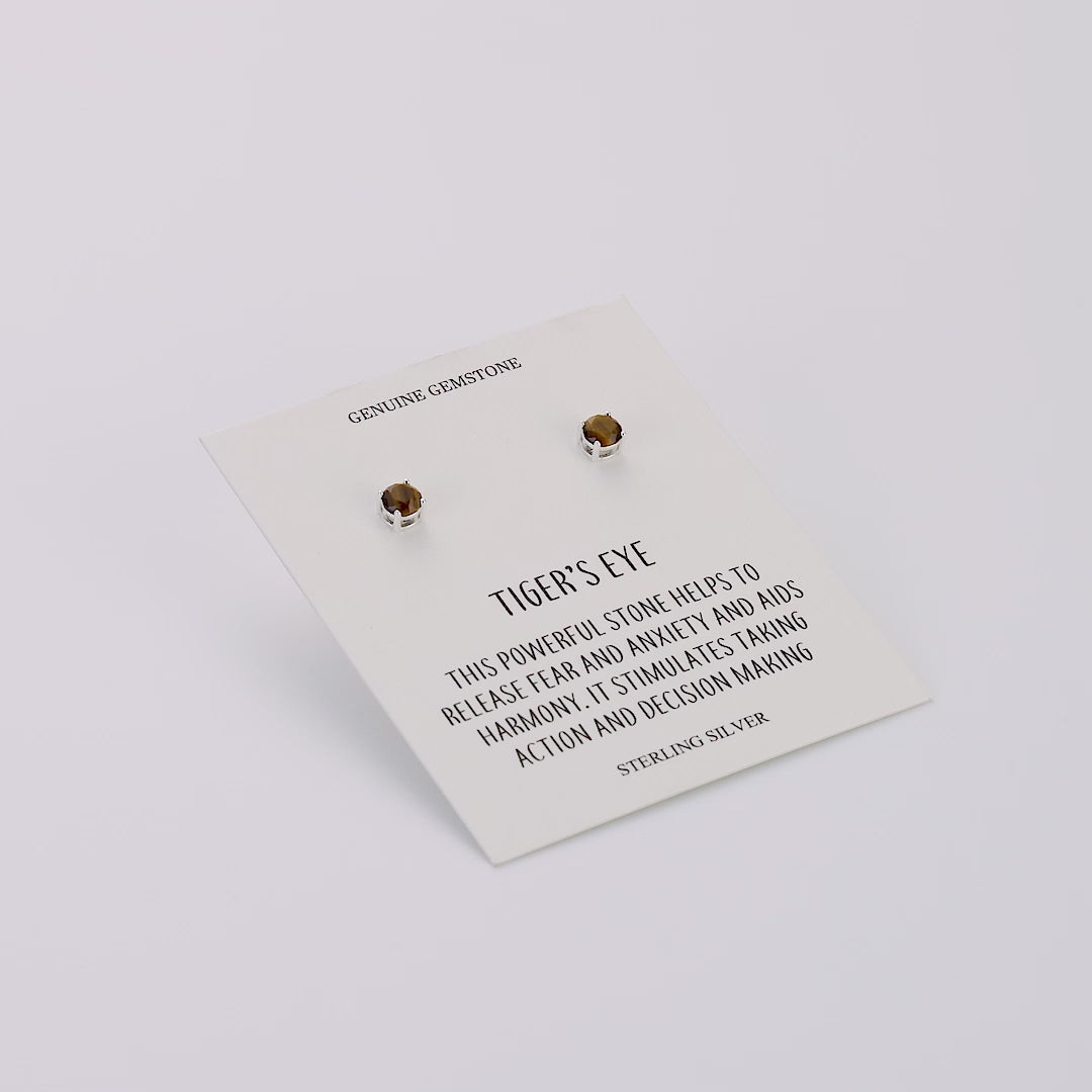 Sterling Silver Tigers Eye Gemstone Earrings with Quote Card