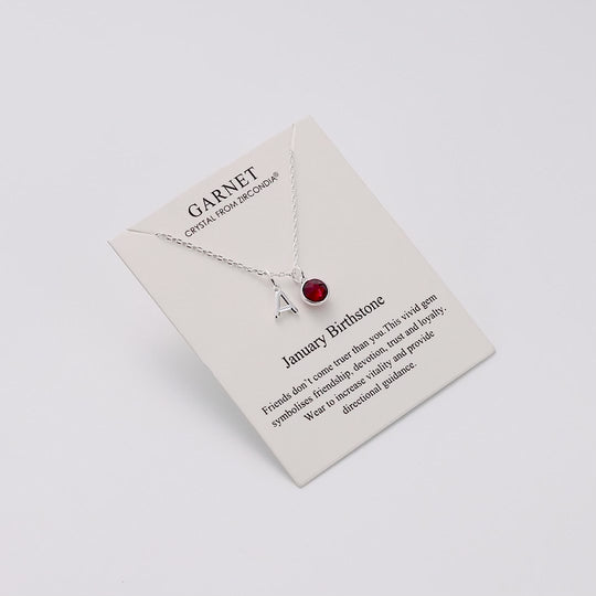 Customisable January (Garnet) Birthstone Necklace with Option of Initial Charms (A-Z)
