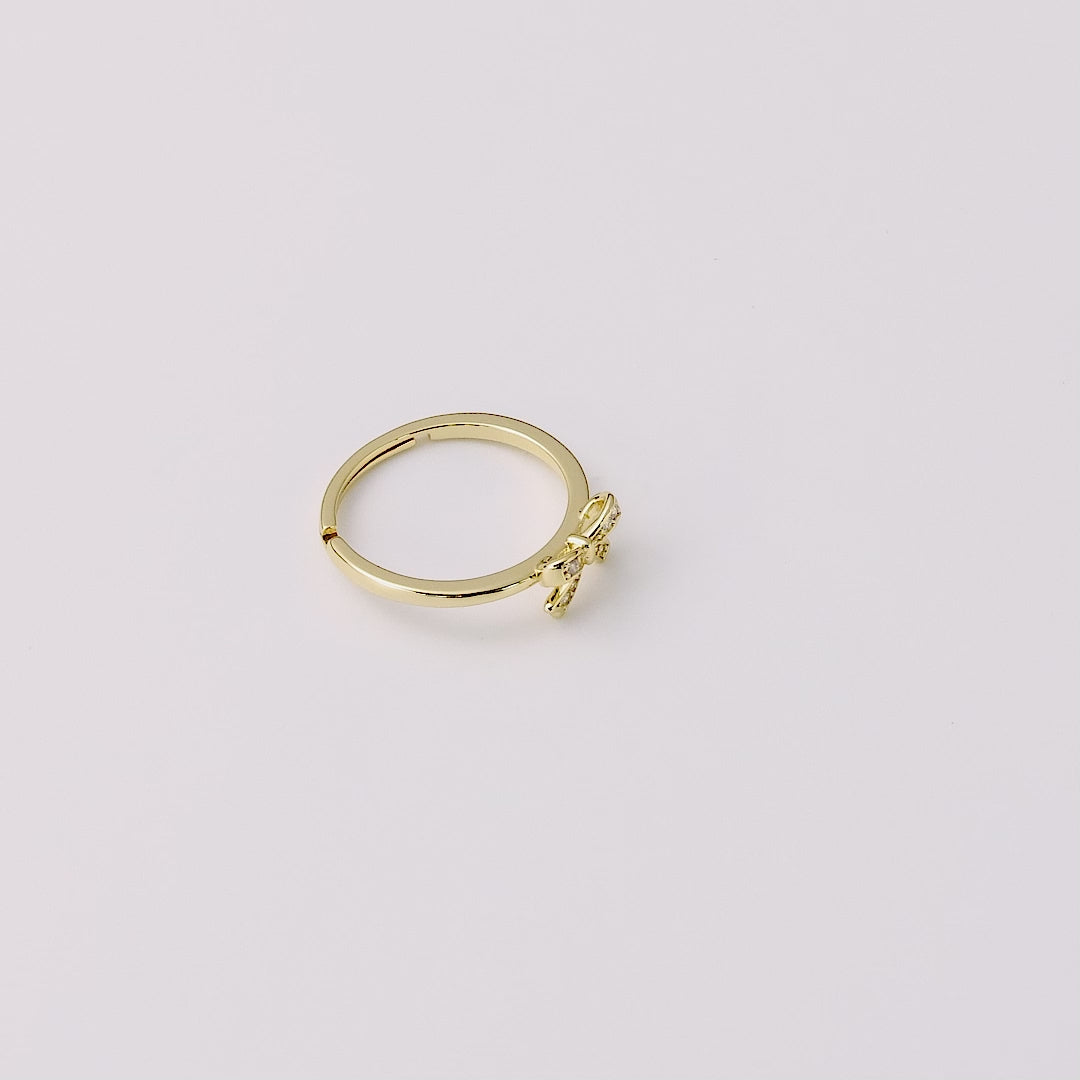 18k Gold Plated Bow Adjustable Ring Created with Zircondia® Crystals
