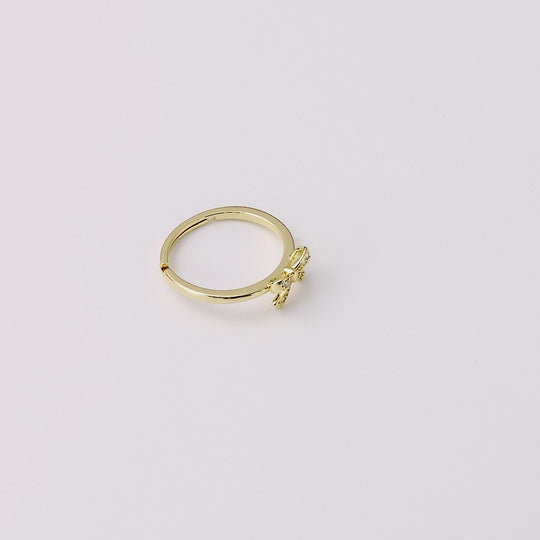 18k Gold Plated Bow Adjustable Ring Created with Zircondia® Crystals