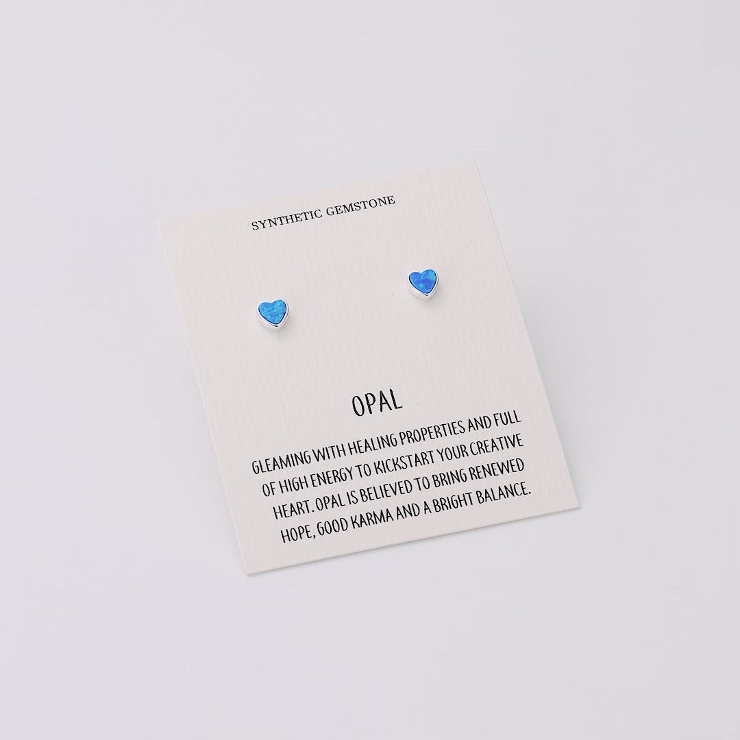 Synthetic Blue Opal Heart Stud Earrings with Quote Card