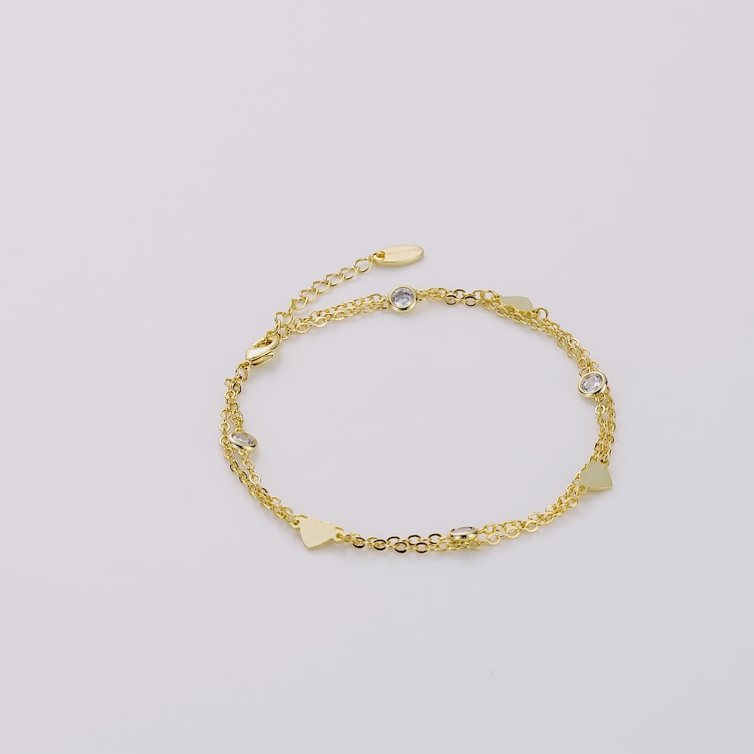 Gold Plated Layered Heart Anklet Created with Zircondia® Crystals