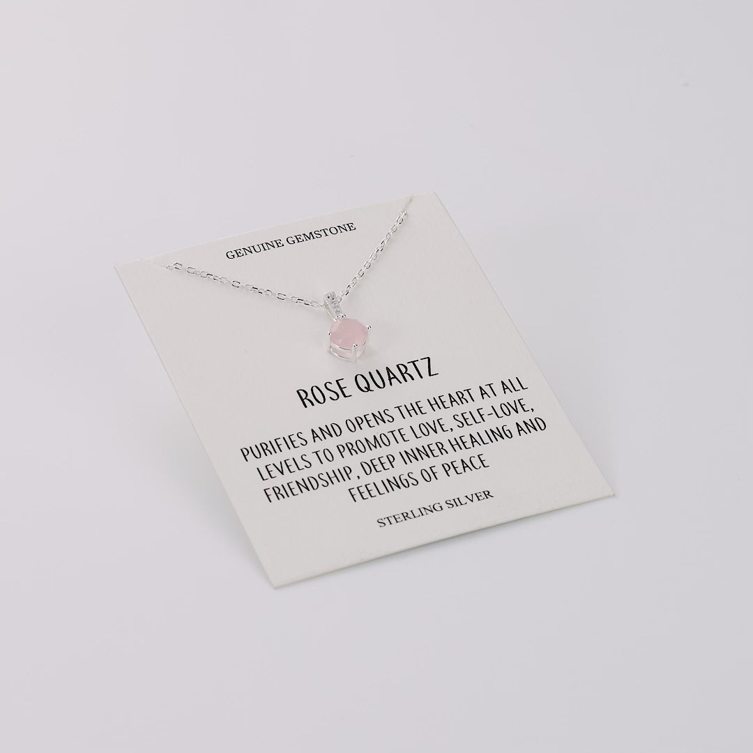 Sterling Silver Rose Quartz Gemstone Necklace with Quote Card