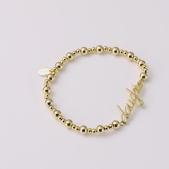 18k Gold Plated Daughter Beaded Stretch Bracelet