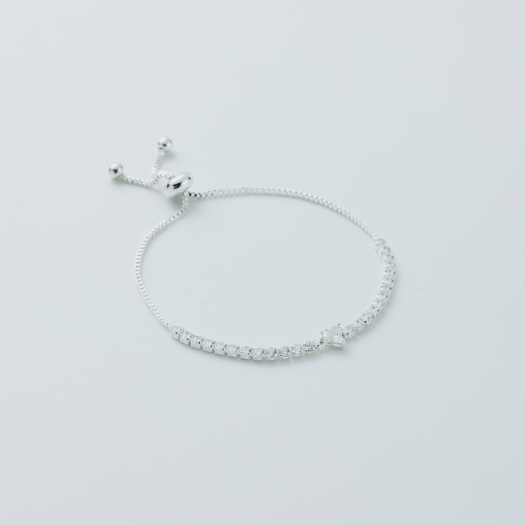 Silver Plated Heart Solitaire Friendship Bracelet Created with Zircondia® Crystals