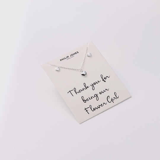 Kid's Sterling Silver Thank you for being our Flower Girl Heart Set Created with Zircondia® Crystals