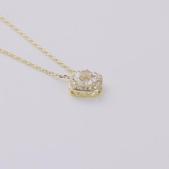Gold Plated Square Halo Necklace Created with Zircondia® Crystals
