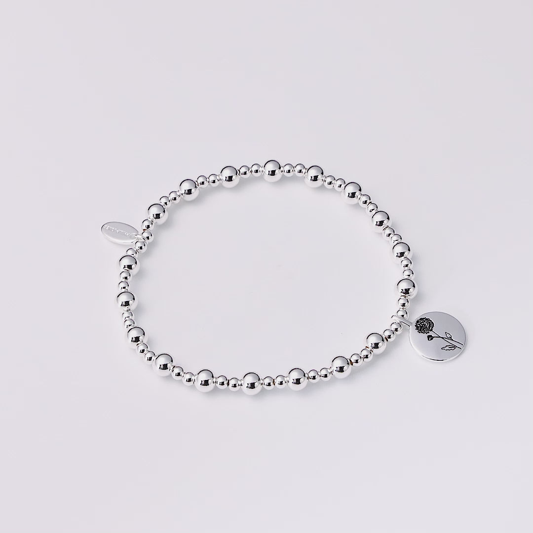 November Birth Flower Chrysanthemum Beaded Stretch Bracelet