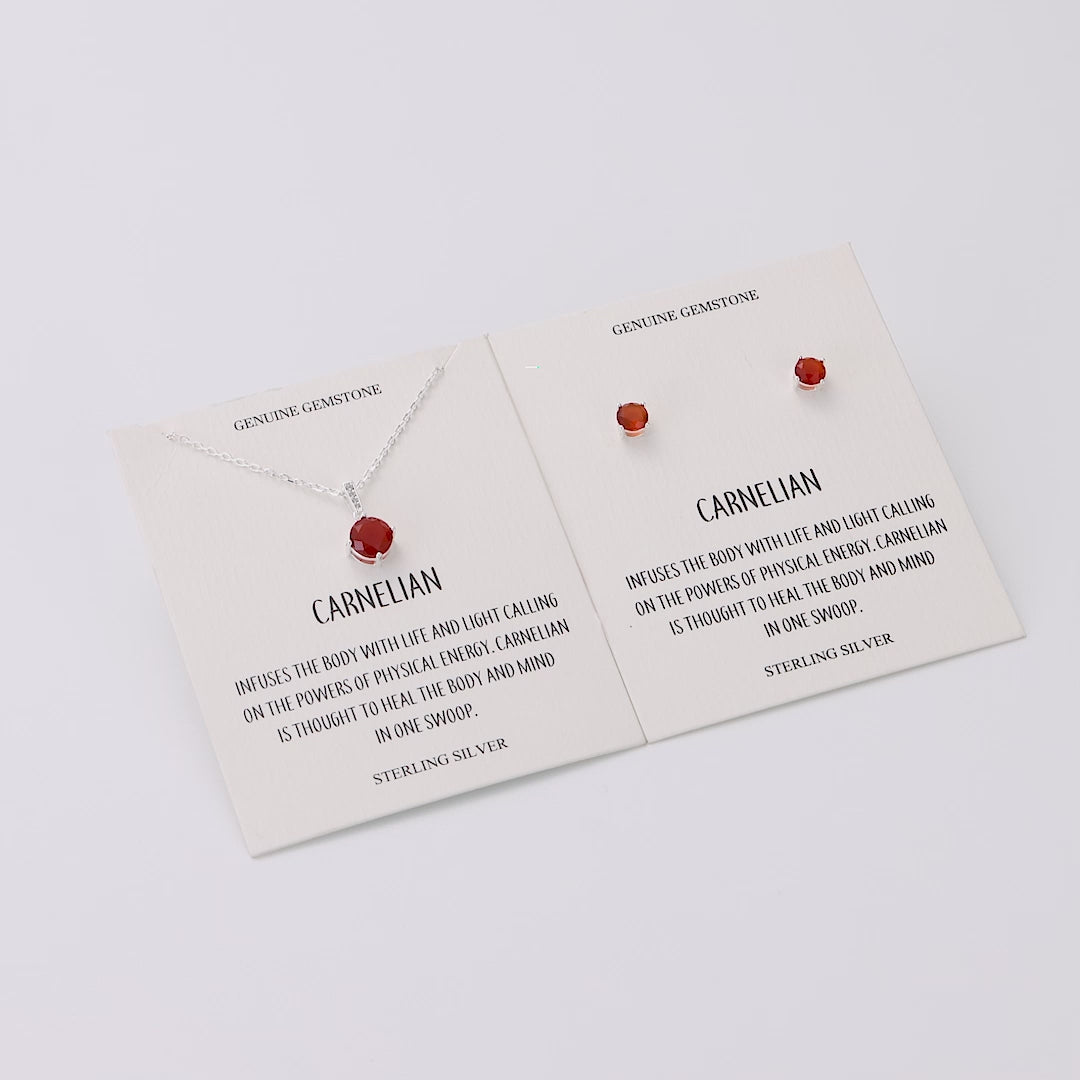 Sterling Silver Carnelian Gemstone Set with Quote Card