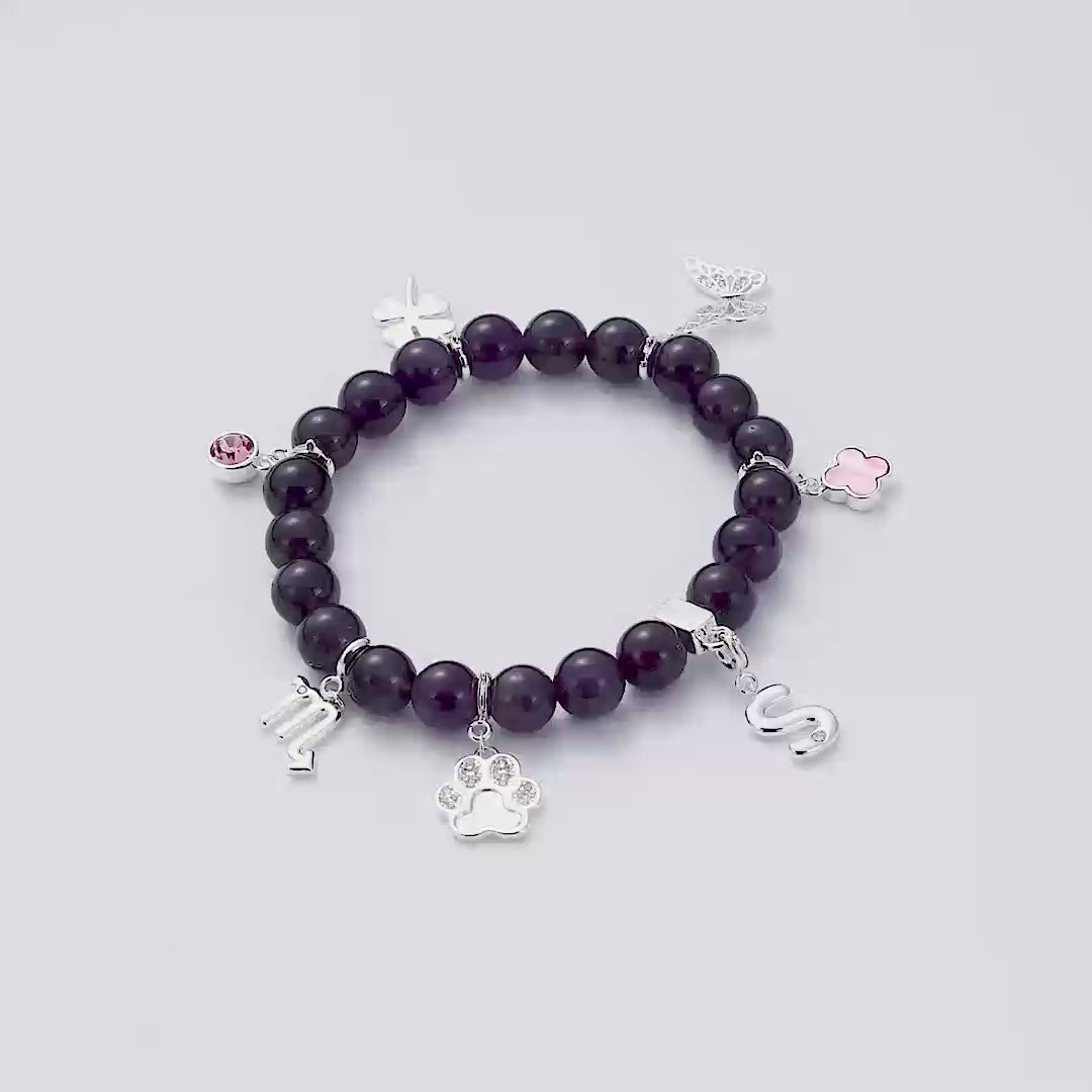 Amethyst Gemstone Stretch Bracelet with Option of Charms