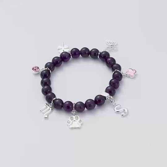Amethyst Gemstone Stretch Bracelet with Option of Charms