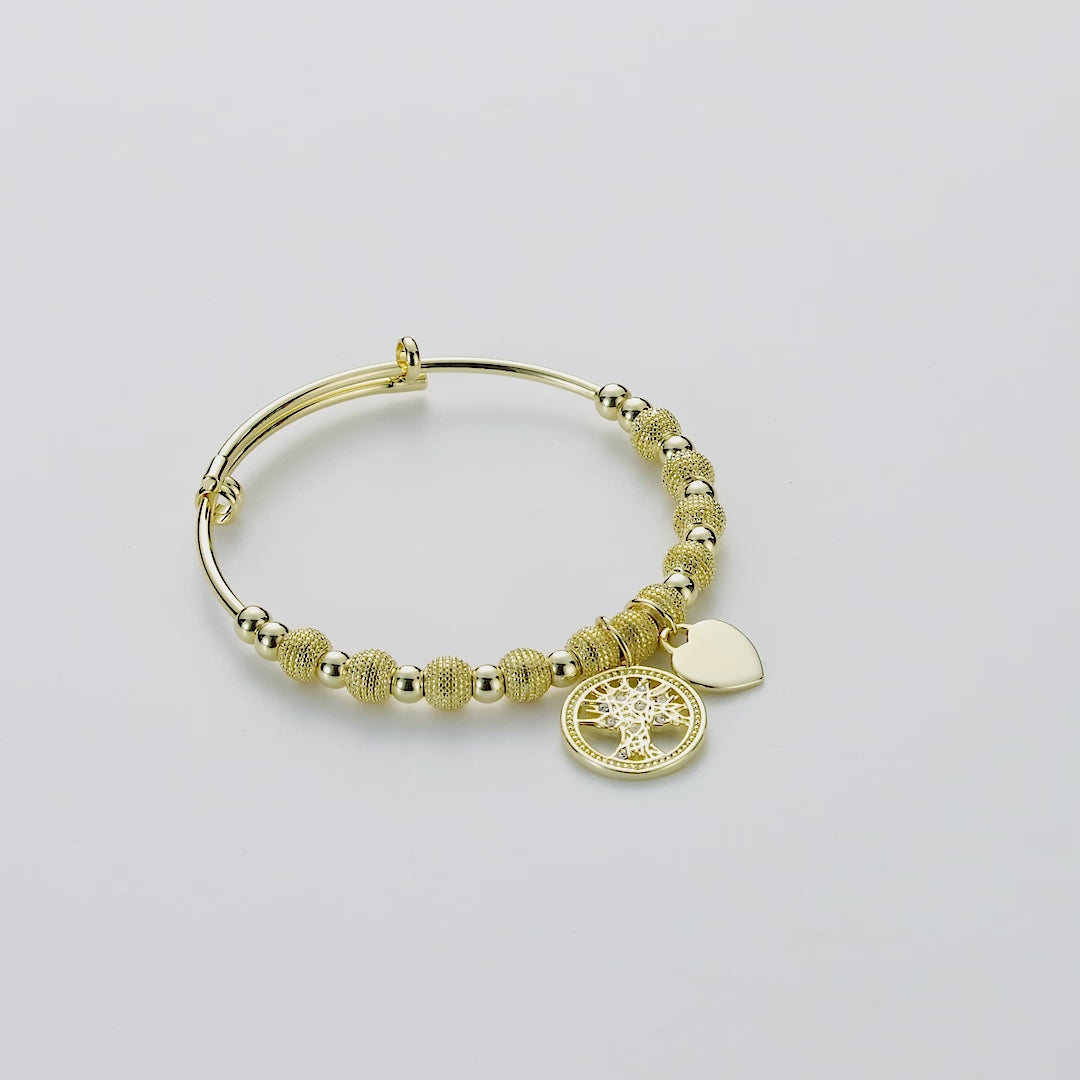 Gold Plated Tree of Life Bangle Created with Zircondia® Crystals