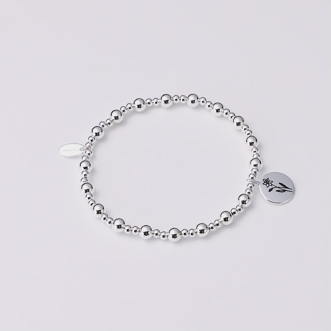March Birth Flower Daffodil Beaded Stretch Bracelet