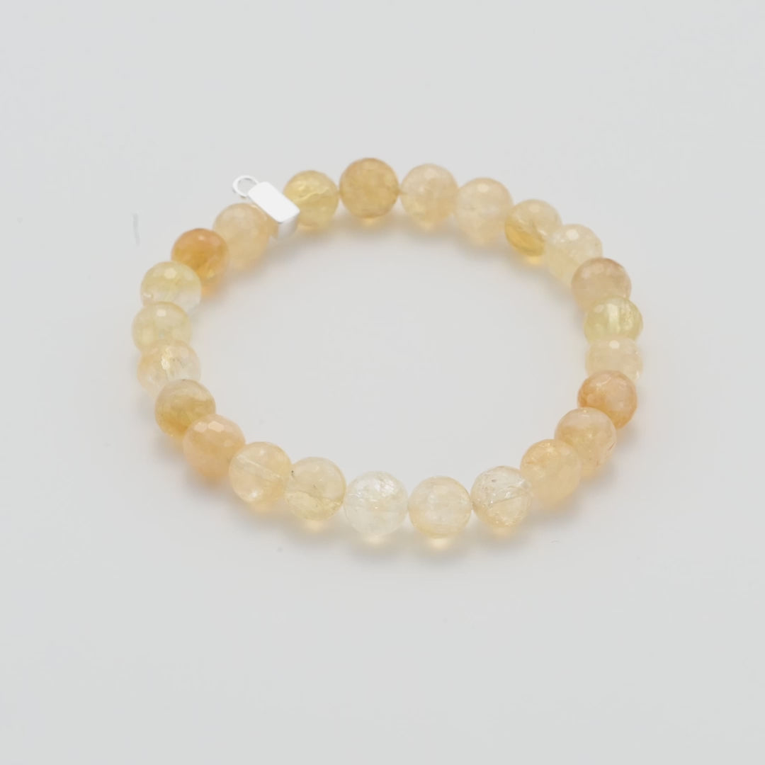 Faceted Yellow Quartz Gemstone Stretch Bracelet with Charm Created with Zircondia® Crystals Video