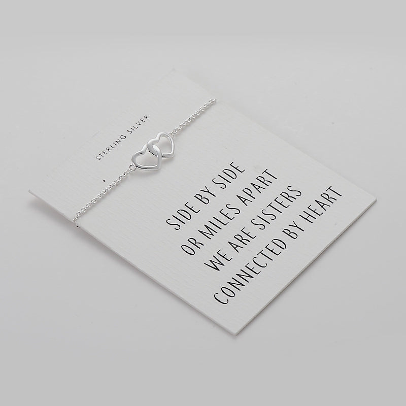 Sterling Silver Sister Heart Link Bracelet with Quote Card Video