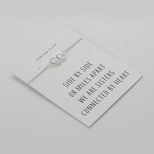 Sterling Silver Sister Heart Link Bracelet with Quote Card Video