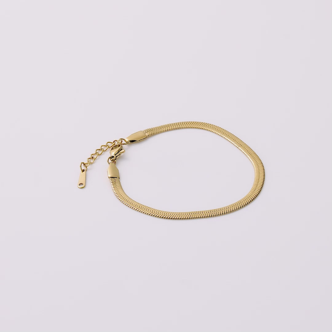 Gold Plated Stainless Steel Herringbone Flat Snake Chain Bracelet