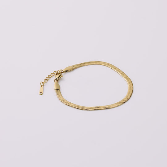 Gold Plated Stainless Steel Herringbone Flat Snake Chain Bracelet