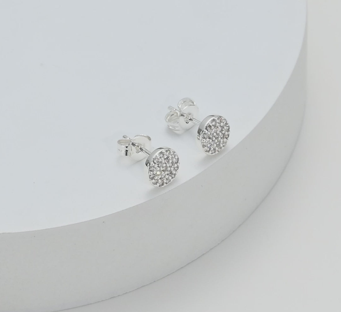 Silver Plated Pave Round Earrings Created with Zircondia® Crystals Video
