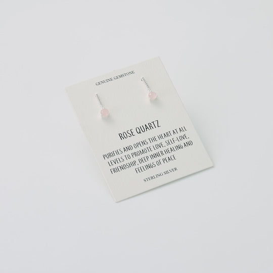 Sterling Silver Rose Quartz Gemstone Drop Earrings with Quote Card