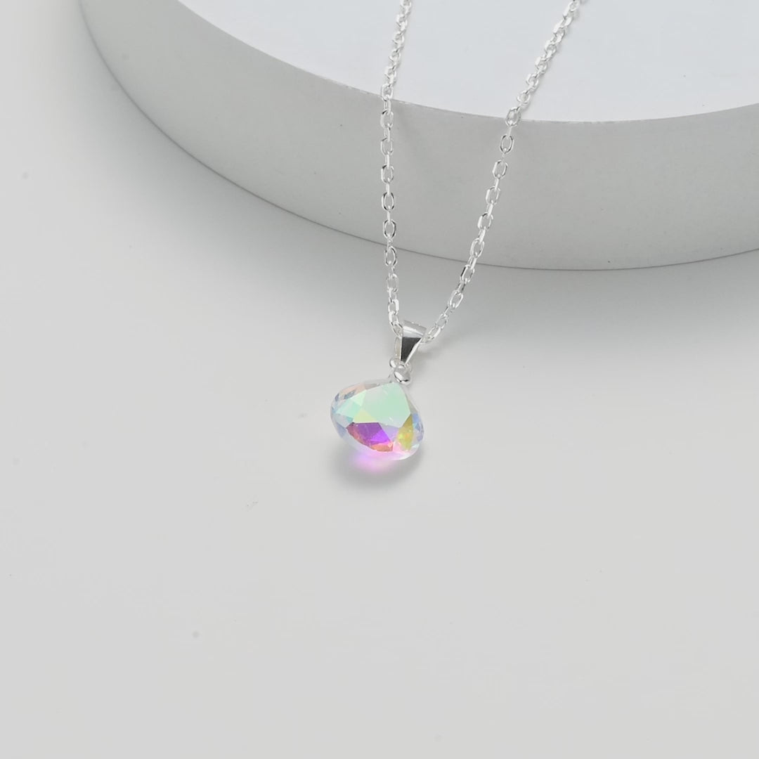 Sterling Silver Aurora Borealis Pear Necklace Created with Zircondia® Crystals Video