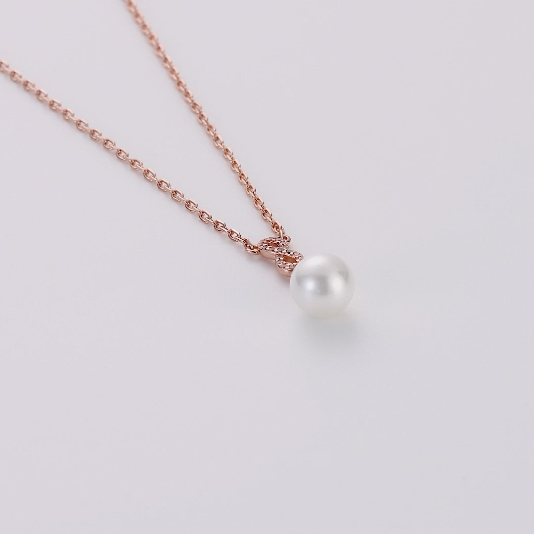 Rose Gold Plated Infinity Pearl Drop Necklace Created with Zircondia® Crystals