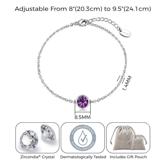 Purple Crystal Anklet Created with Zircondia® Crystals - Philip Jones Jewellery