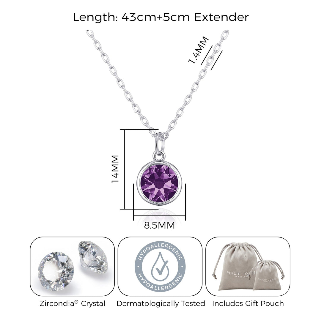Purple Crystal Necklace Created with Zircondia® Crystals - Philip Jones Jewellery