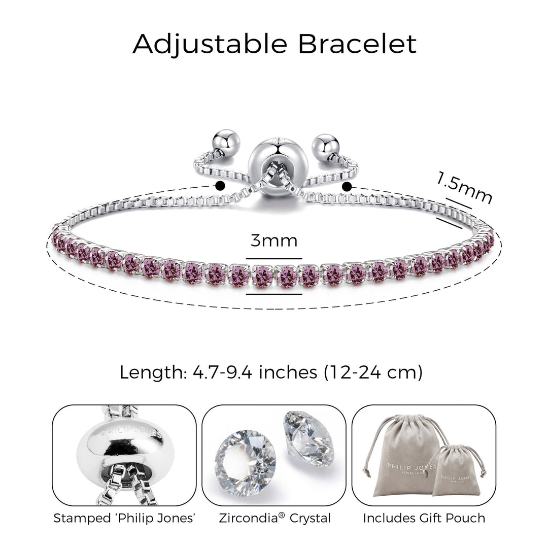 Purple Tennis Friendship Slider Bracelet Created with Zircondia® Crystals - Philip Jones Jewellery