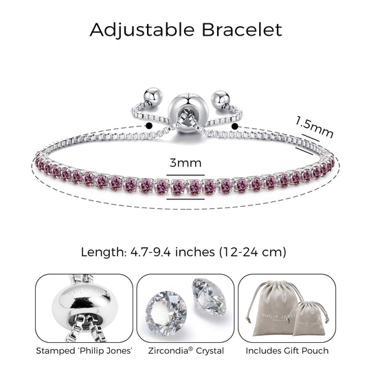 Purple Tennis Friendship Slider Bracelet Created with Zircondia® Crystals - Philip Jones Jewellery