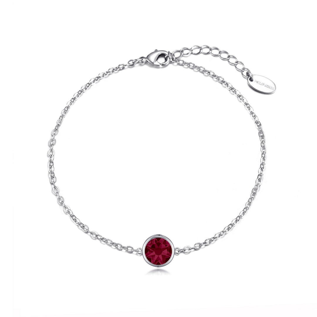 Red Crystal Anklet Created with Zircondia® Crystals - Philip Jones Jewellery