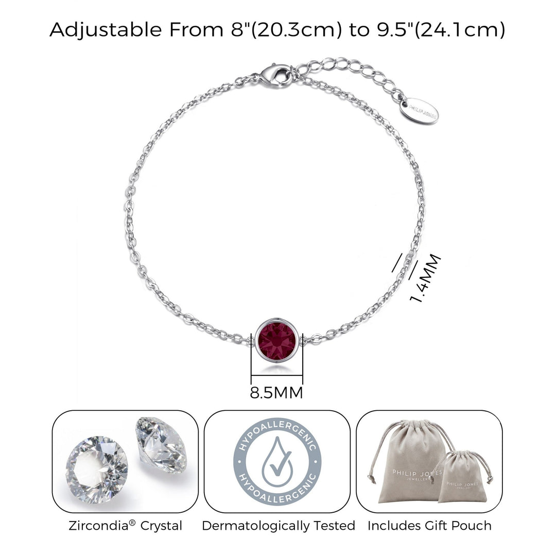 Red Crystal Anklet Created with Zircondia® Crystals - Philip Jones Jewellery