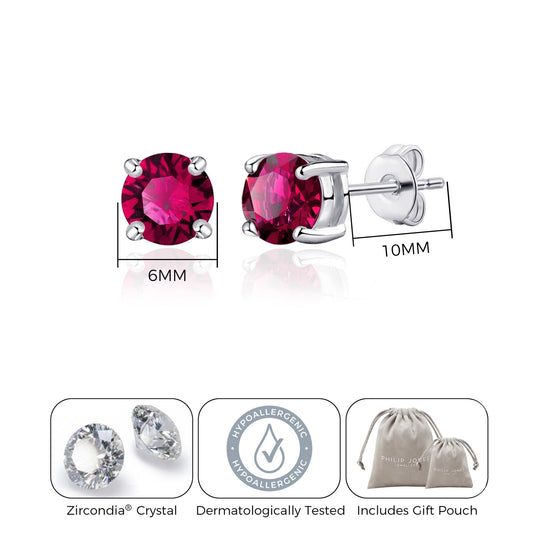 Red Stud Earrings Created with Zircondia® Crystals - Philip Jones Jewellery