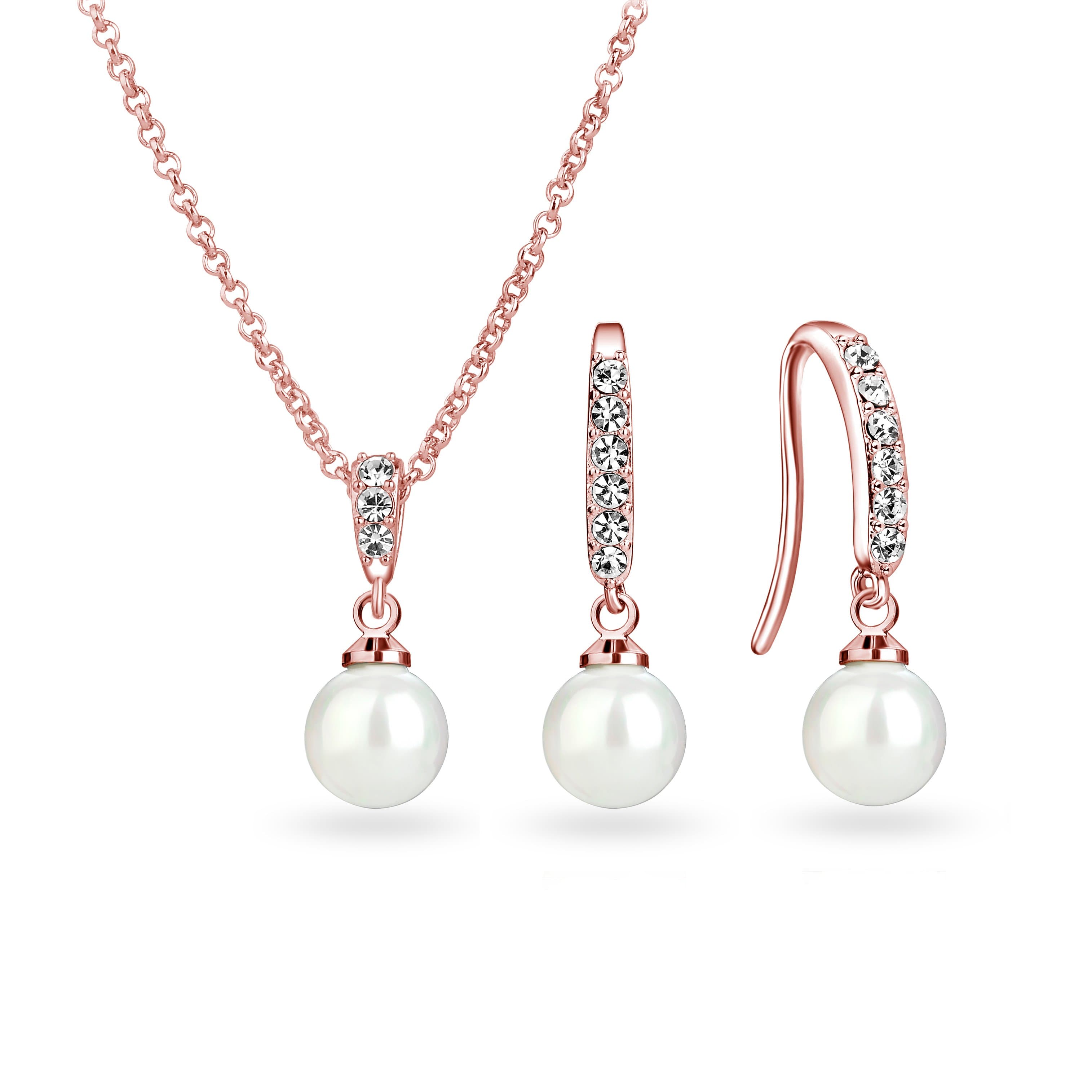 Rose Gold Plated Pearl Drop Set Created with Zircondia® Crystals by Philip Jones Jewellery
