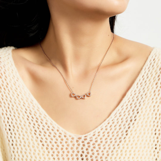 Rose Gold Plated 2 in 1 Four Leaf Clover Heart Charm Necklace Created with Zircondia® Crystals - Philip Jones Jewellery