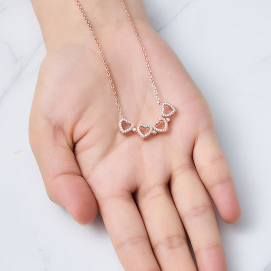 Rose Gold Plated 2 in 1 Four Leaf Clover Heart Charm Necklace Created with Zircondia® Crystals - Philip Jones Jewellery