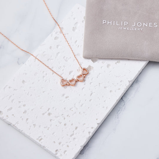 Rose Gold Plated 2 in 1 Four Leaf Clover Heart Charm Necklace Created with Zircondia® Crystals - Philip Jones Jewellery